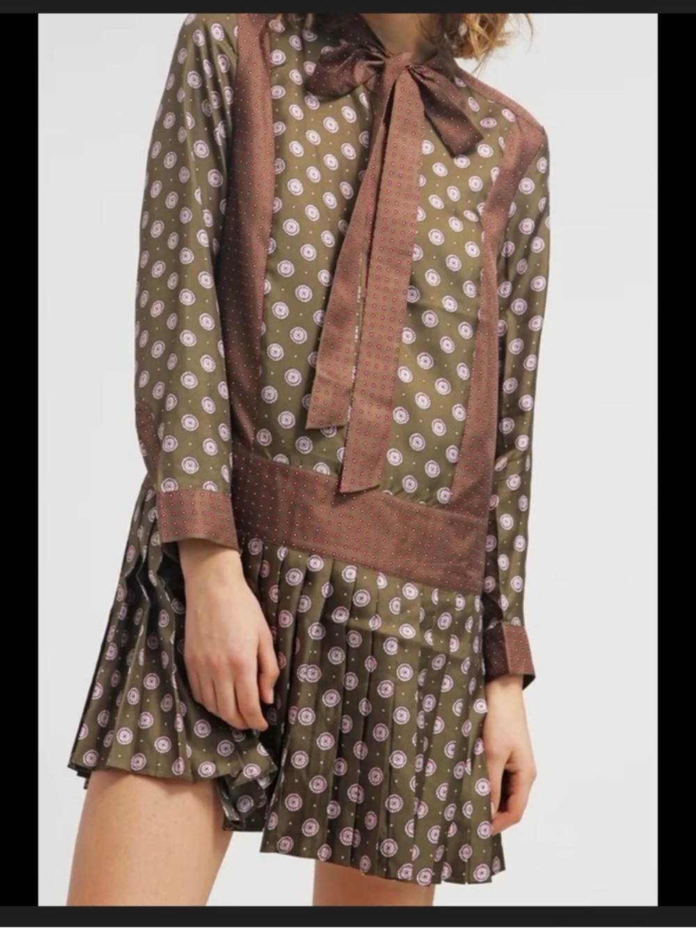 NWOT Banana Republic Olive and Pink Printed Tie-Neck Shirt Dress 2P